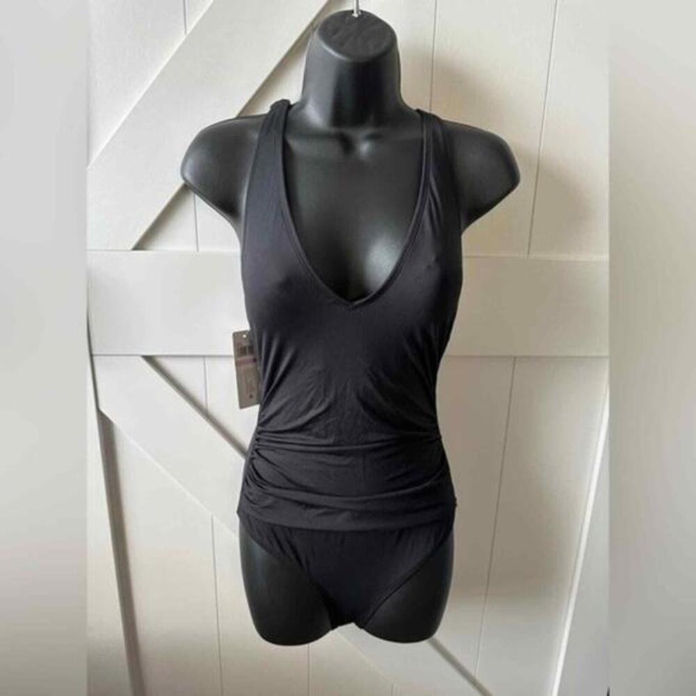 Anne Cole Black One Piece Swimsuit w/ Ruching - Size 6 NWT